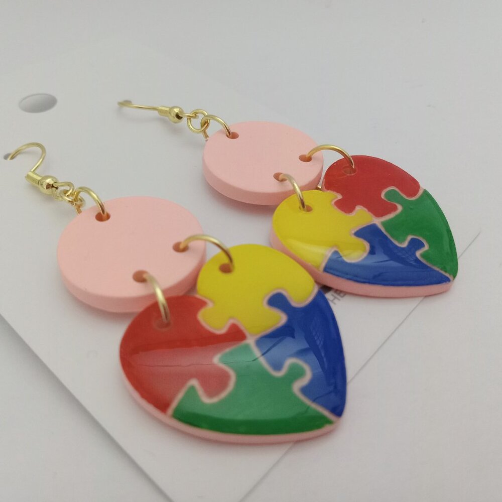 Autism Awareness Puzzle Heart | ASD | Handmade Polymer Clay Earrings